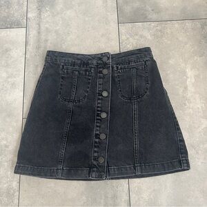 Topshop moto black button front mini denim jean skirt 2